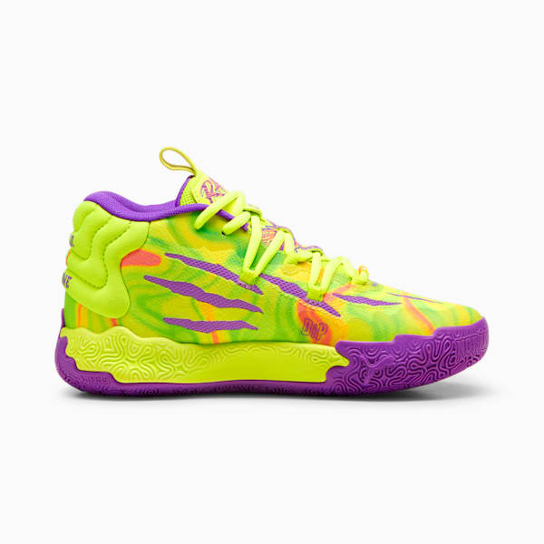 Chaussures de basketball PUMA x LAMELO BALL MB.03 Toxic, pour enfant et adolescent, Safety Yellow-Purple Glimmer, extralarge