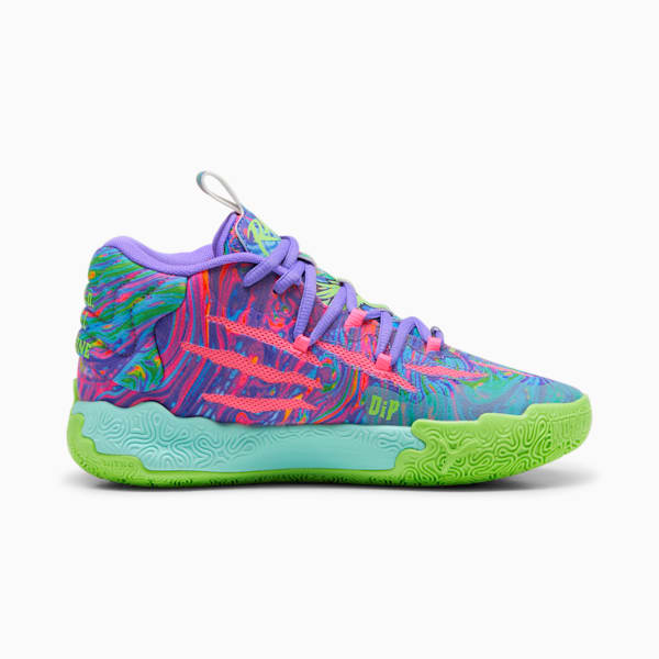 PUMA x LAMELO BALL MB.03 Be You Big Kids' Basketball Shoes, Purple Glimmer-KNOCKOUT PINK-Green Gecko, extralarge