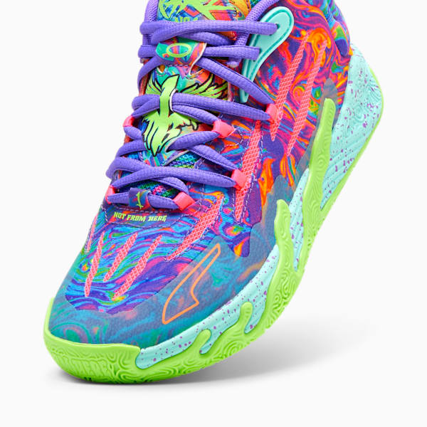 Chaussures de basketball PUMA x LAMELO BALL MB.03 Toxic pour enfant et adolescent, Purple Glimmer-KNOCKOUT PINK-Green Gecko, extralarge