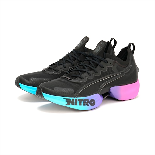 メンズ FAST-R ニトロ エリート SUNSET ランニングシューズ, PUMA Black-Luminous Blue-Electric Orchid, extralarge-JPN