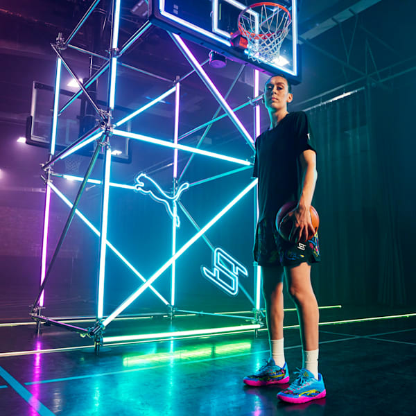 Tenis de básquetbol STEWIE x TOKYO NIGHTS Stewie 3 para mujer, Bright Aqua-Fluro Pink Pes-PUMA Black, extralarge