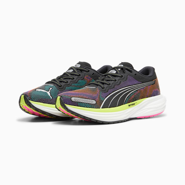 ウィメンズ ディヴィエイト ニトロ 2 サイケデリック ラッシュ ランニングシューズ, PUMA Black-Lime Pow-Poison Pink, extralarge-JPN