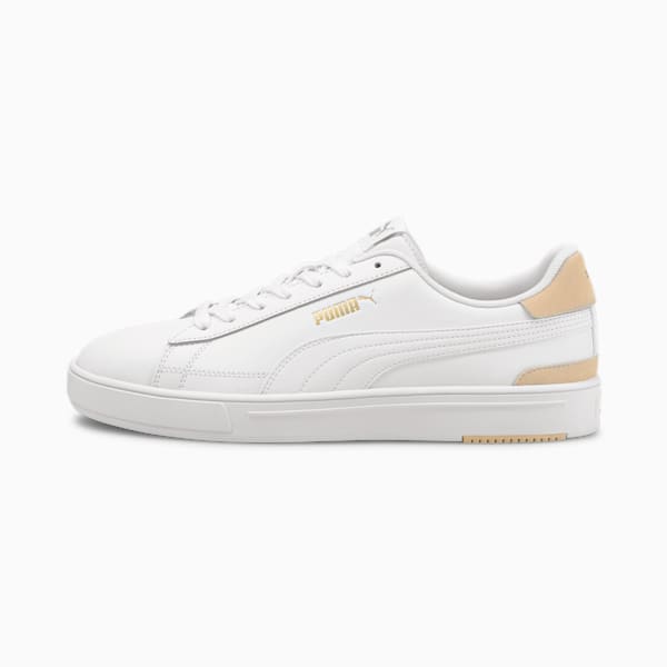 PUMA Serve Pro Unisex Shoes, Puma White-Puma White-Shifting Sand-Puma Team Gold, extralarge-IND