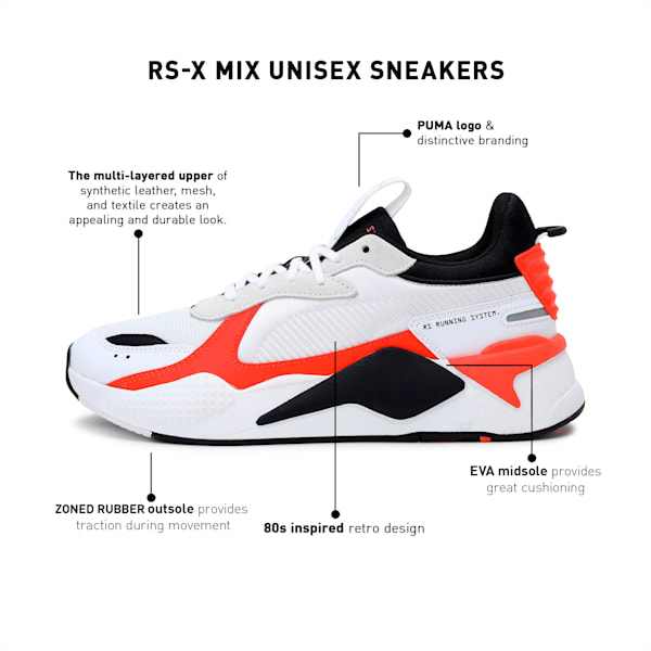 RS-X Mix Unisex Sneakers, Puma White-Tigerlily, extralarge-IND