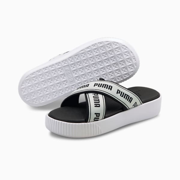 Platform Tape Women's Slides, Puma White-Puma Black, extralarge-IND
