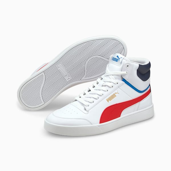 Shuffle Mid Sneakers, Puma White-High Risk Red-Peacoat-Puma Team Gold, extralarge-IND