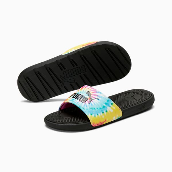 Cool Cat Tie Dye Women's Slides, Pink-Elektro Aqua-Puma Black, extralarge