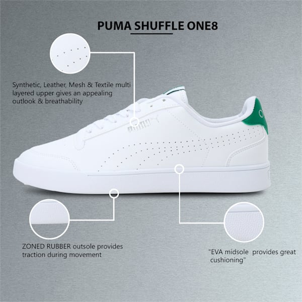PUMA x one8 Shuffle Unisex Shoes, Puma White-Amazon Green-Puma Silver, extralarge-IND
