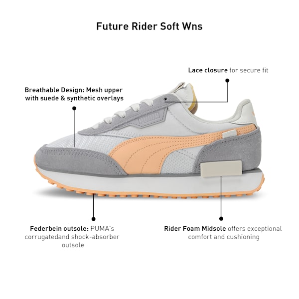Future Rider Soft Women's Sneakers, Silver Mist-Peach Fizz, extralarge-IND