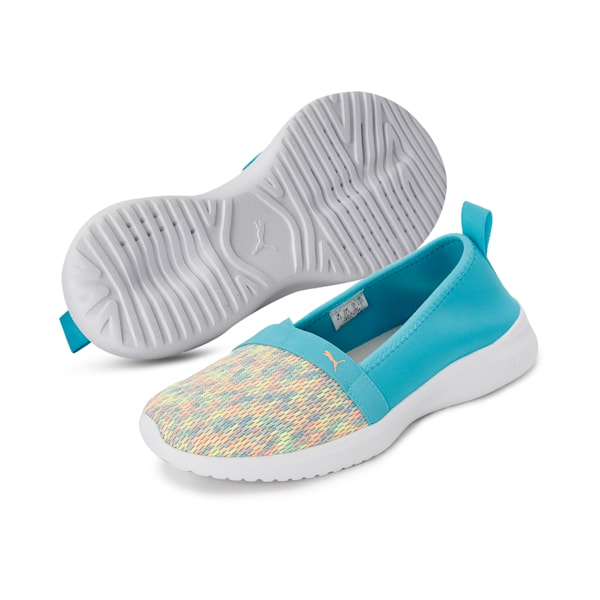 Adelina Ink Splash Women's Slip-On Shoes, Puma White-Scuba Blue-Soft Fluo Orange, extralarge-IND