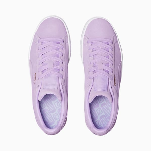 Zapatos deportivos de gamuza Classic XXI para mujer, Light Lavender-Dorado