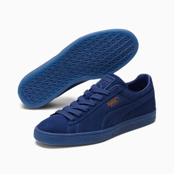 Suede Classic Mono Gold Men's Sneakers, Elektro Blue-Gold, extralarge