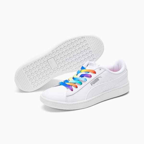 PUMA Vikky v2 Rainbow Sneakers JR, Puma White-Puma White-Silver, extralarge