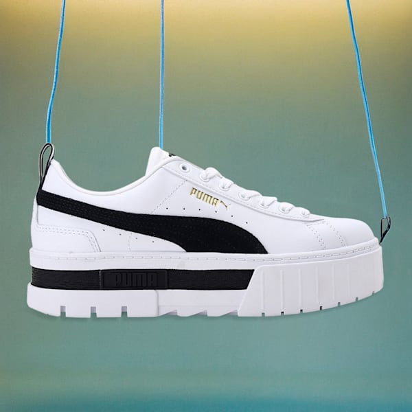 Mayze Leather Women's Sneakers, Puma White-Puma Black, extralarge-IND