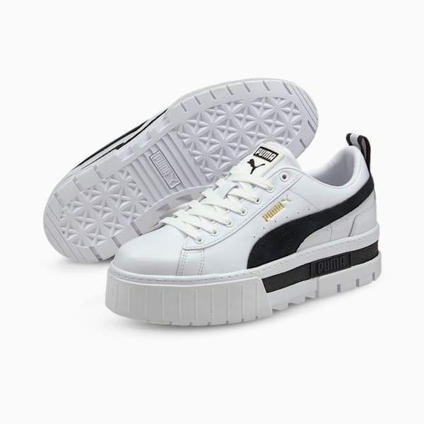 Mayze Leather Women's Sneakers, Puma White-Puma Black, extralarge-AUS