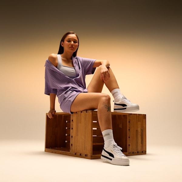 Mayze Leather Women's Sneakers, Puma White-Puma Black, extralarge-IND