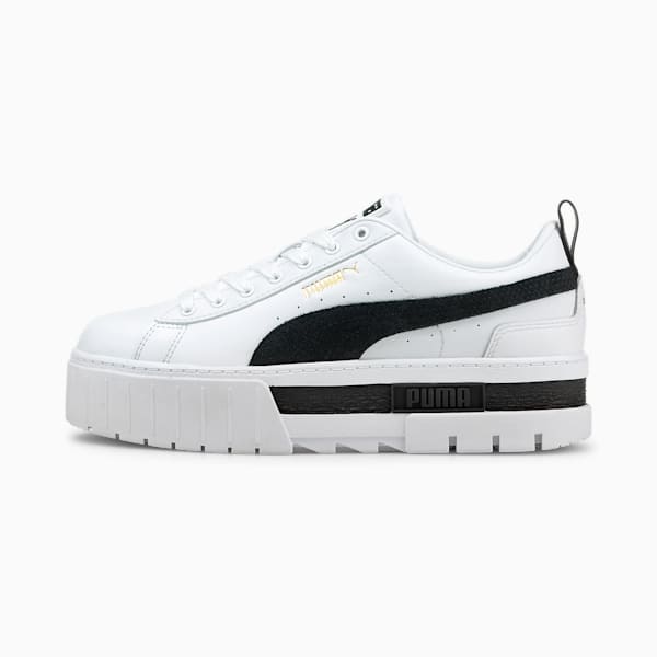 Mayze Leather Women's Sneakers, Puma White-Puma Black, extralarge-AUS