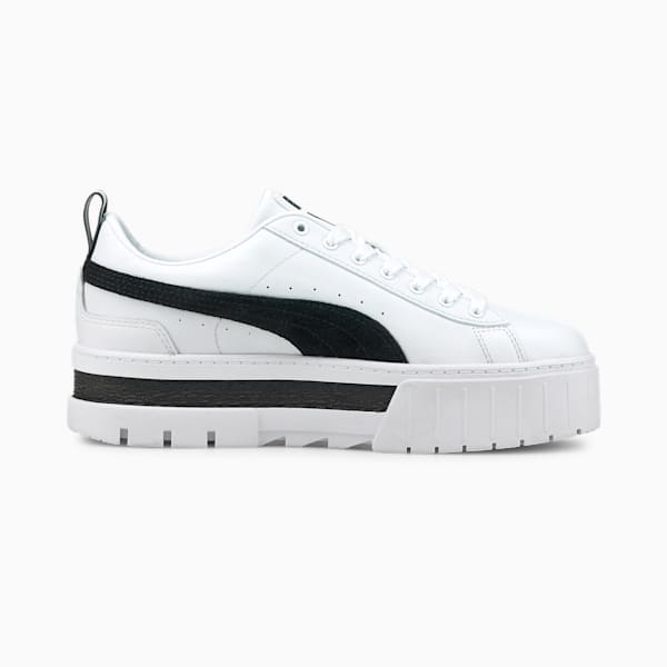 Mayze Leather Women's Sneakers, Puma White-Puma Black, extralarge