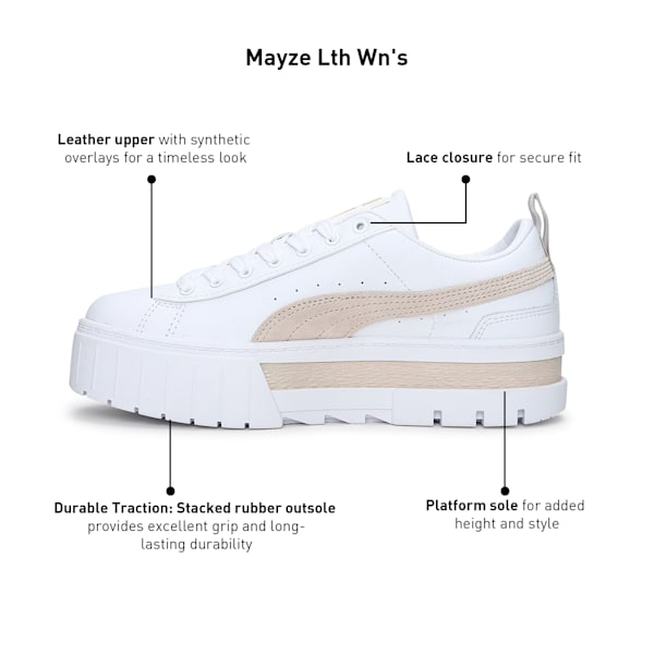 Mayze Leather Women's Sneakers, Puma White-Peyote, extralarge-IND