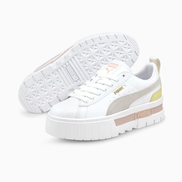 Mayze Leather Women's Sneakers, Puma White-Lotus, extralarge