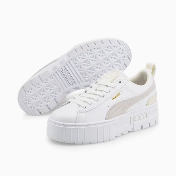 メイズ レザー ウィメンズ スニーカー, Puma White-Nimbus Cloud-Puma Team Gold