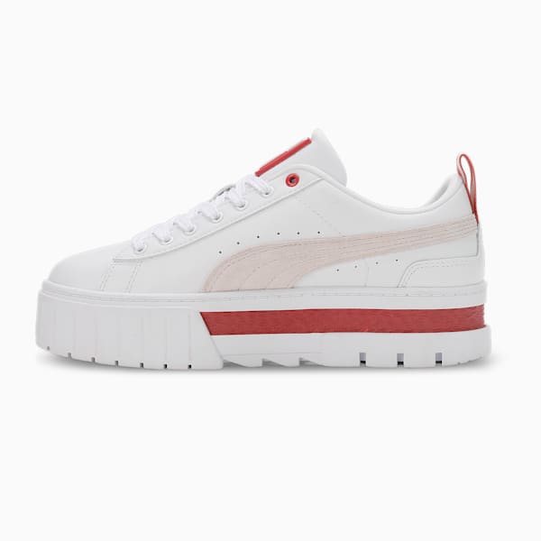 Mayze Leather Women's Sneakers, PUMA White-Vapor Gray-Heartfelt, extralarge-IND