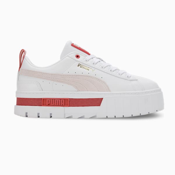 Mayze Leather Women's Sneakers, PUMA White-Vapor Gray-Heartfelt, extralarge-IND