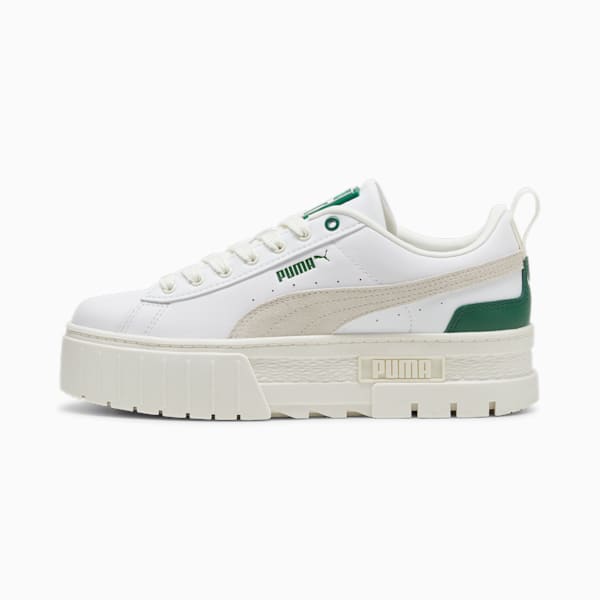 Mayze Leather Women's Sneakers, PUMA White-Vine, extralarge