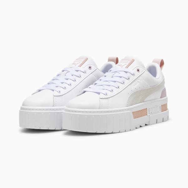 Mayze Leather Women's Sneakers, PUMA White-Rose Quartz, extralarge