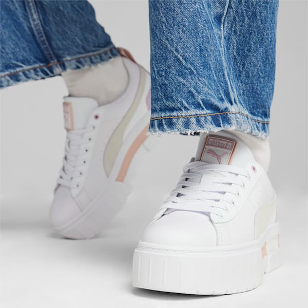 Mayze Leather Women's Sneakers, PUMA White-Rose Quartz, extralarge-AUS