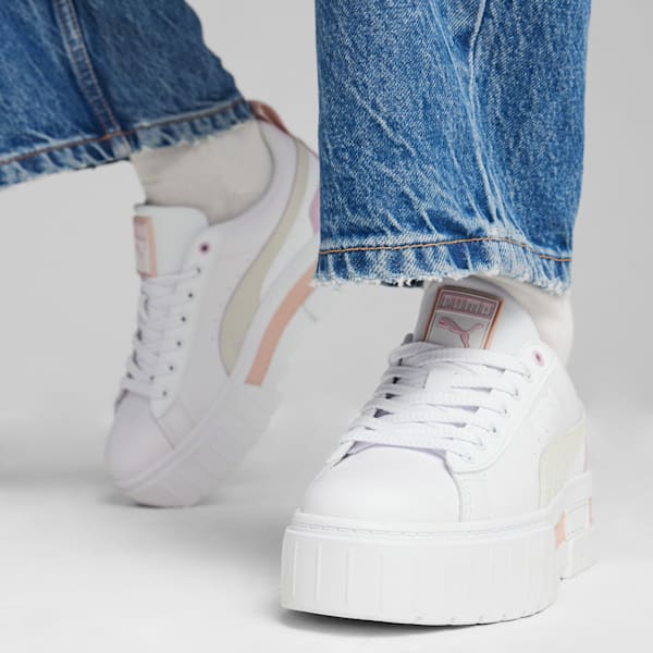 Mayze Leather Women's Sneakers, PUMA White-Rose Quartz, extralarge-IND