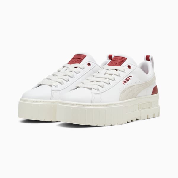 Mayze Leather Women's Sneakers, PUMA White-Intense Red, extralarge