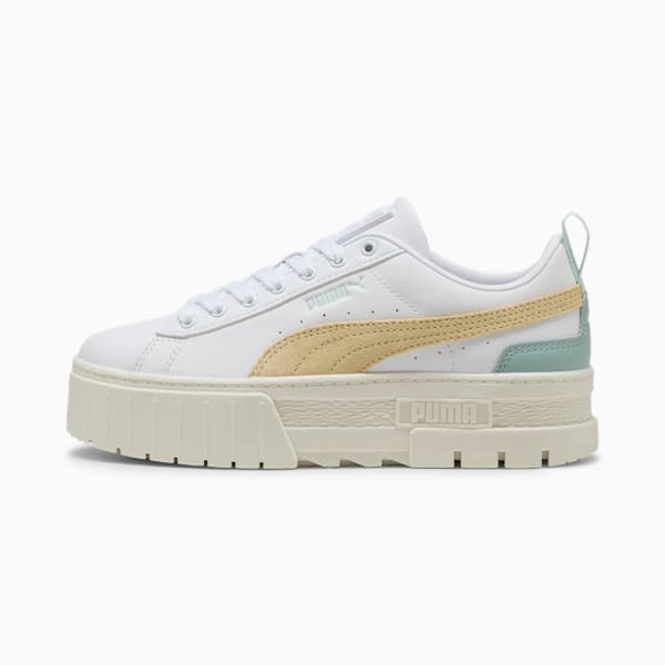 ウィメンズ メイズ レザー スニーカー, PUMA White-Modern Mint, extralarge-JPN