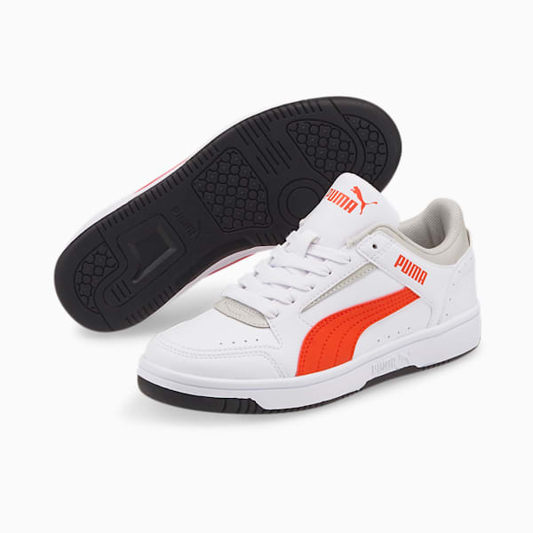 Rebound Joy Low Big Kids Sneakers, Puma White-Puma White-Cherry Tomato-Gray Violet, extralarge