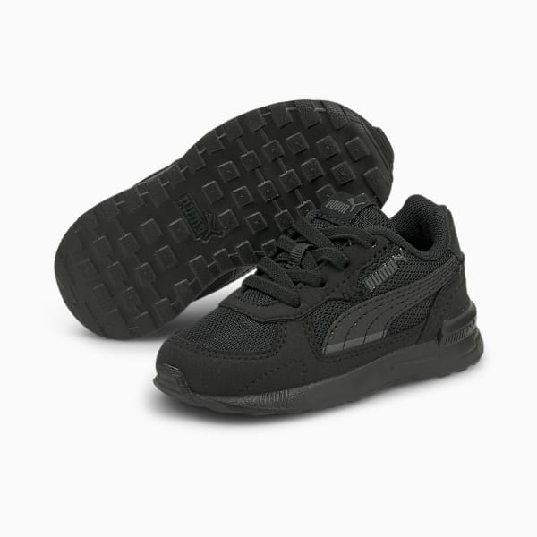 Black PUMA trainer for toddlers with lace-up closure and textured sole.