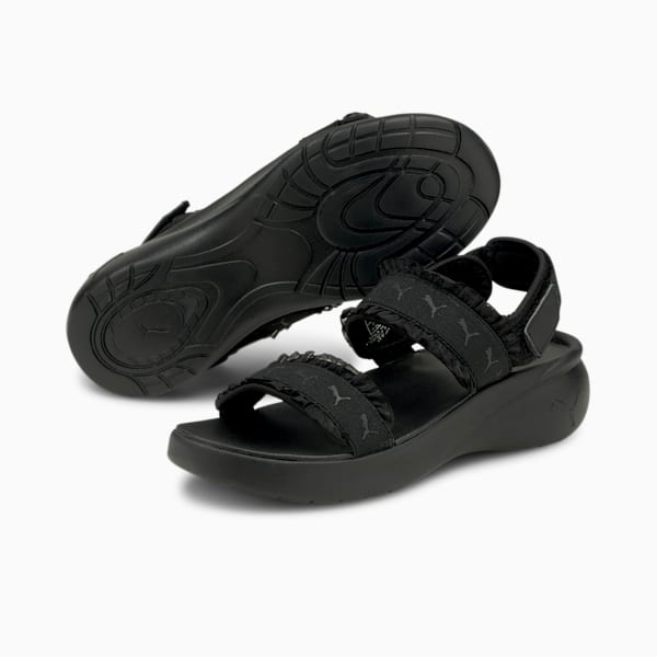 Sportie Ruffle Women's Sandals, Puma Black-Puma Black, extralarge