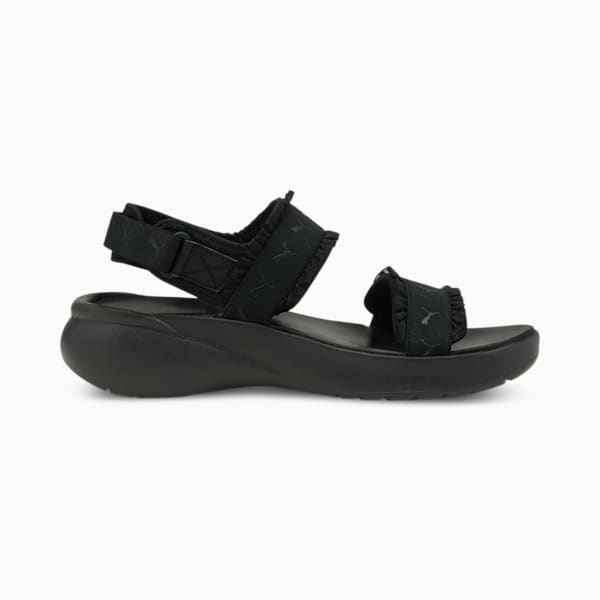 Sportie Ruffle Women's Sandals, Puma Black-Puma Black, extralarge