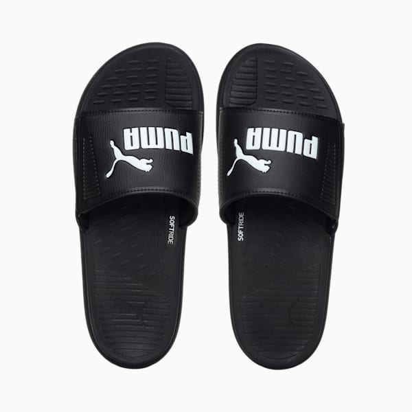 Puma slides black and white hot sale