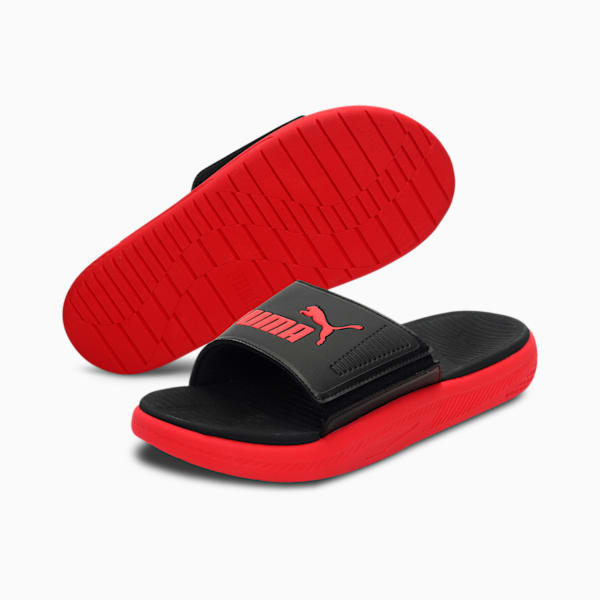 SOFTRIDE Men's Slides, Puma Black-High Risk Red, extralarge-IND