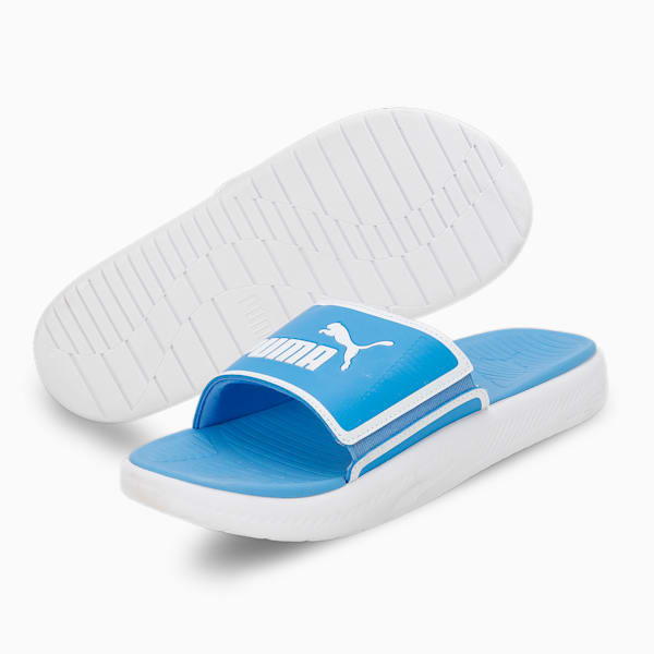 SOFTRIDE Men's Slides, Dusky Blue-PUMA White, extralarge-IND