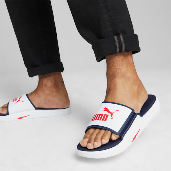 SOFTRIDE Men's Slides, PUMA White-For All Time Red-PUMA Navy, extralarge-IND