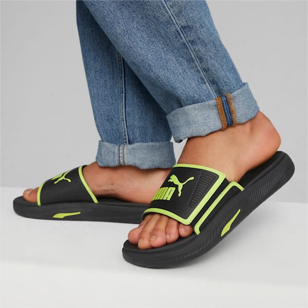 SOFTRIDE Men's Slides, PUMA Black-Lime Smash, extralarge-IND