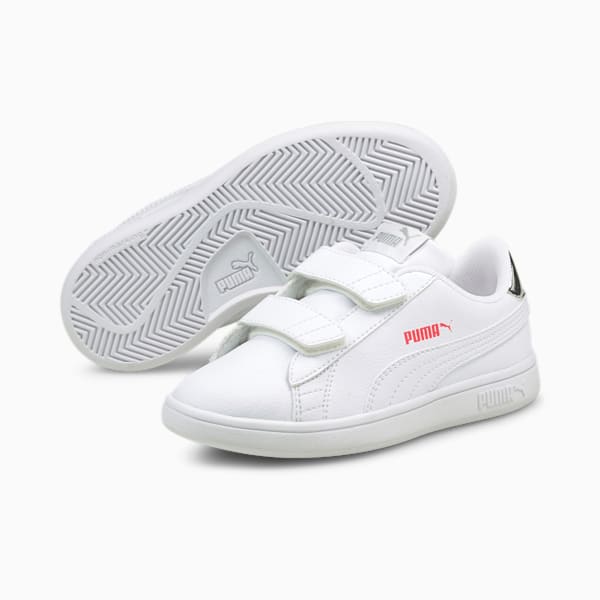 Smash v2 SL Metallic V Little Kids' Sneakers, Puma White-Puma White-Sunblaze, extralarge