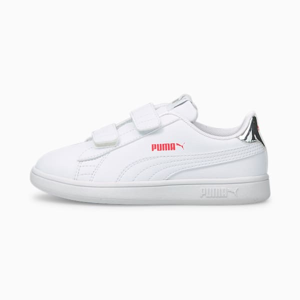 Smash v2 SL Metallic V Little Kids' Sneakers, Puma White-Puma White-Sunblaze, extralarge