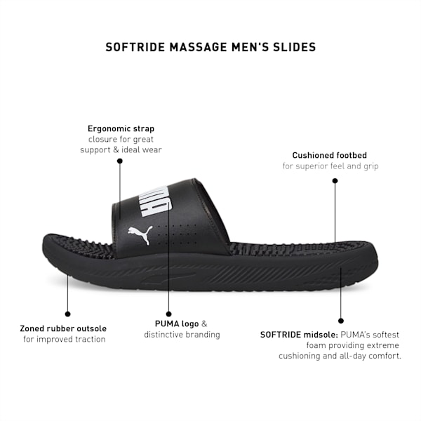 SOFTRIDE Massage Men's Slides, Puma Black-Puma White, extralarge-IND