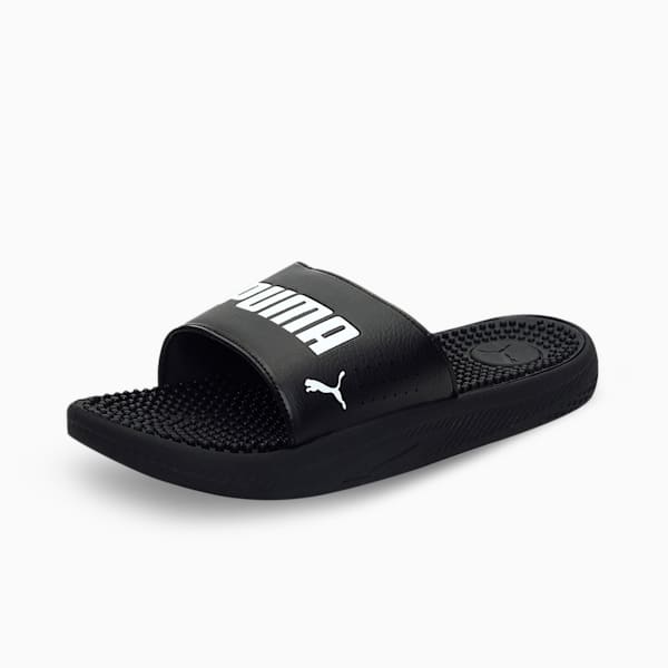 SOFTRIDE Massage Men's Slides, Puma Black-Puma White, extralarge-IND