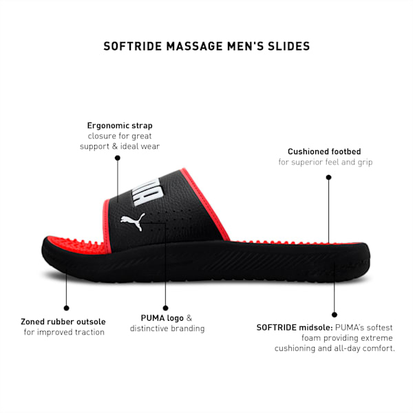 SOFTRIDE Massage Men's Slides, Puma Black-Puma White-High Risk Red, extralarge-IND