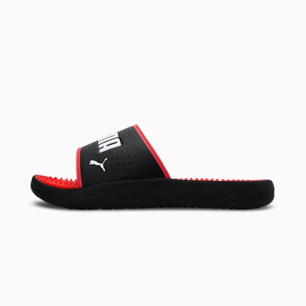 SOFTRIDE Massage Men's Slides, Puma Black-Puma White-High Risk Red, extralarge-IND