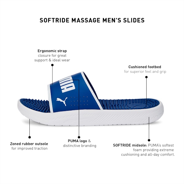SOFTRIDE Massage Men's Slides, Blazing Blue-Puma White, extralarge-IND