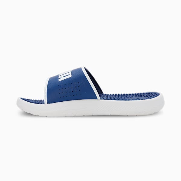 SOFTRIDE Massage Men's Slides, Blazing Blue-Puma White, extralarge-IND